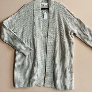 Lou & Grey NEW Open Front Longline Cardigan Sweater Textured Knit Oatmeal XL